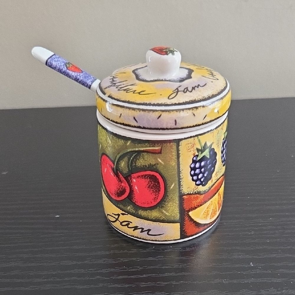 Colorful Ceramic Jam Jar with Spoon